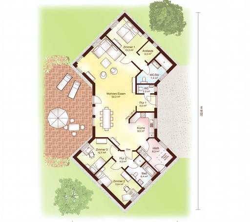 Blockhaus Lillehammer von Fjorborg Ausbauhaus ab 210806€, Blockhaus Grundriss 1
