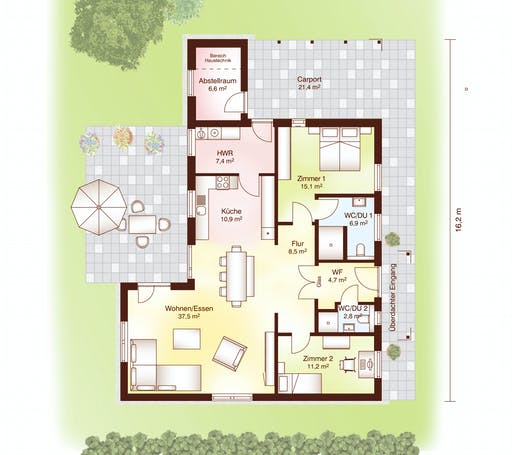 Blockhaus Malmö mit Carport von Fjorborg Ausbauhaus ab 195480€, Blockhaus Grundriss 1