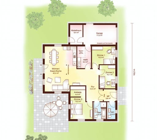 Blockhaus Skagen mit Garage von Fjorborg Ausbauhaus ab 212426€, Blockhaus Grundriss 1