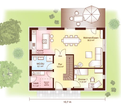 Blockhaus Svendborg von Fjorborg Ausbauhaus ab 203310€, Blockhaus Grundriss 1