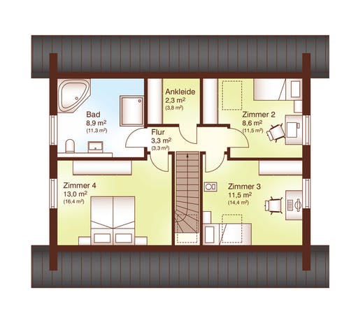 Blockhaus Svendborg von Fjorborg Ausbauhaus ab 203310€, Blockhaus Grundriss 2