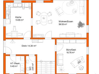 Fertighaus FK 14 - Kundenhaus von Frick, Satteldach-Klassiker Grundriss 2