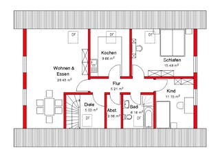 Fertighaus FK 17 - Kundenhaus von Frick, Satteldach-Klassiker Grundriss 1