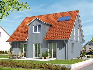 Fertighaus Referenzhaus 1.3 von Flasche Hausbau, Satteldach-Klassiker Außenansicht 2