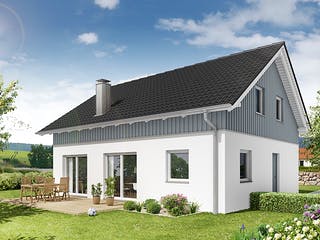 Fertighaus Referenzhaus 2 von Flasche Hausbau, Satteldach-Klassiker Außenansicht 1
