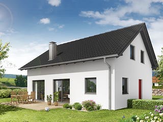 Fertighaus Referenzhaus 2 von Flasche Hausbau, Satteldach-Klassiker Außenansicht 3