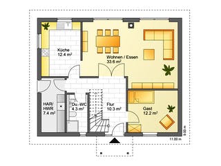Fertighaus Referenzhaus 2 von Flasche Hausbau, Satteldach-Klassiker Grundriss 1
