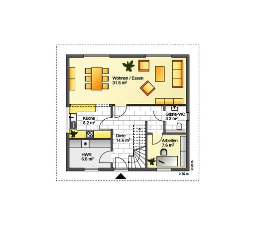 Fertighaus Referenzhaus 3 von Flasche Hausbau, Stadtvilla Grundriss 1
