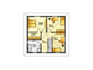 Fertighaus Referenzhaus 3 von Flasche Hausbau, Stadtvilla Grundriss 2