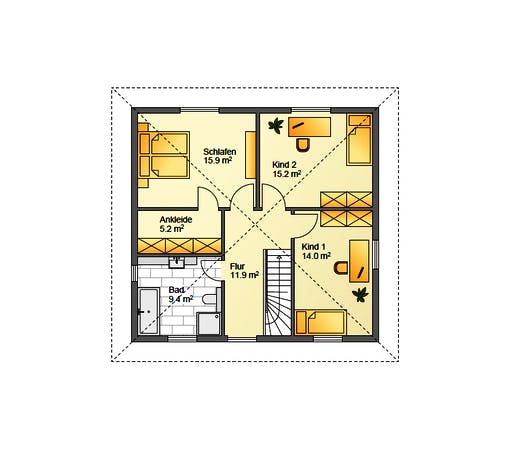 Fertighaus Referenzhaus 3 von Flasche Hausbau, Stadtvilla Grundriss 2