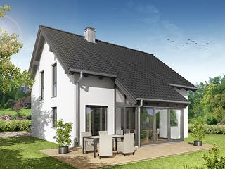 Fertighaus Referenzhaus 4 von Flasche Hausbau, Satteldach-Klassiker Außenansicht 1
