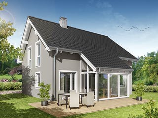 Fertighaus Referenzhaus 4 von Flasche Hausbau, Satteldach-Klassiker Außenansicht 3