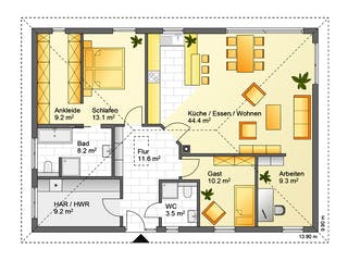 Fertighaus Referenzhaus 5 von Flasche Hausbau, Bungalow Grundriss 1