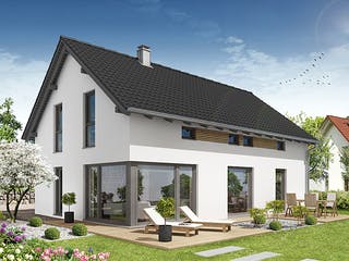 Fertighaus Referenzhaus 6 von Flasche Hausbau, Satteldach-Klassiker Außenansicht 1
