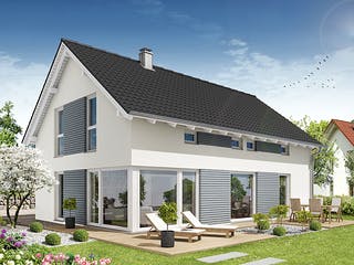 Fertighaus Referenzhaus 6 von Flasche Hausbau, Satteldach-Klassiker Außenansicht 2