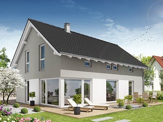 Fertighaus Referenzhaus 6 von Flasche Hausbau, Satteldach-Klassiker Außenansicht 3