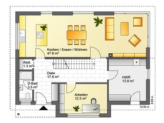 Fertighaus Referenzhaus 6 von Flasche Hausbau, Satteldach-Klassiker Grundriss 1