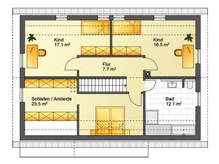 Fertighaus Referenzhaus 6 von Flasche Hausbau, Satteldach-Klassiker Grundriss 2