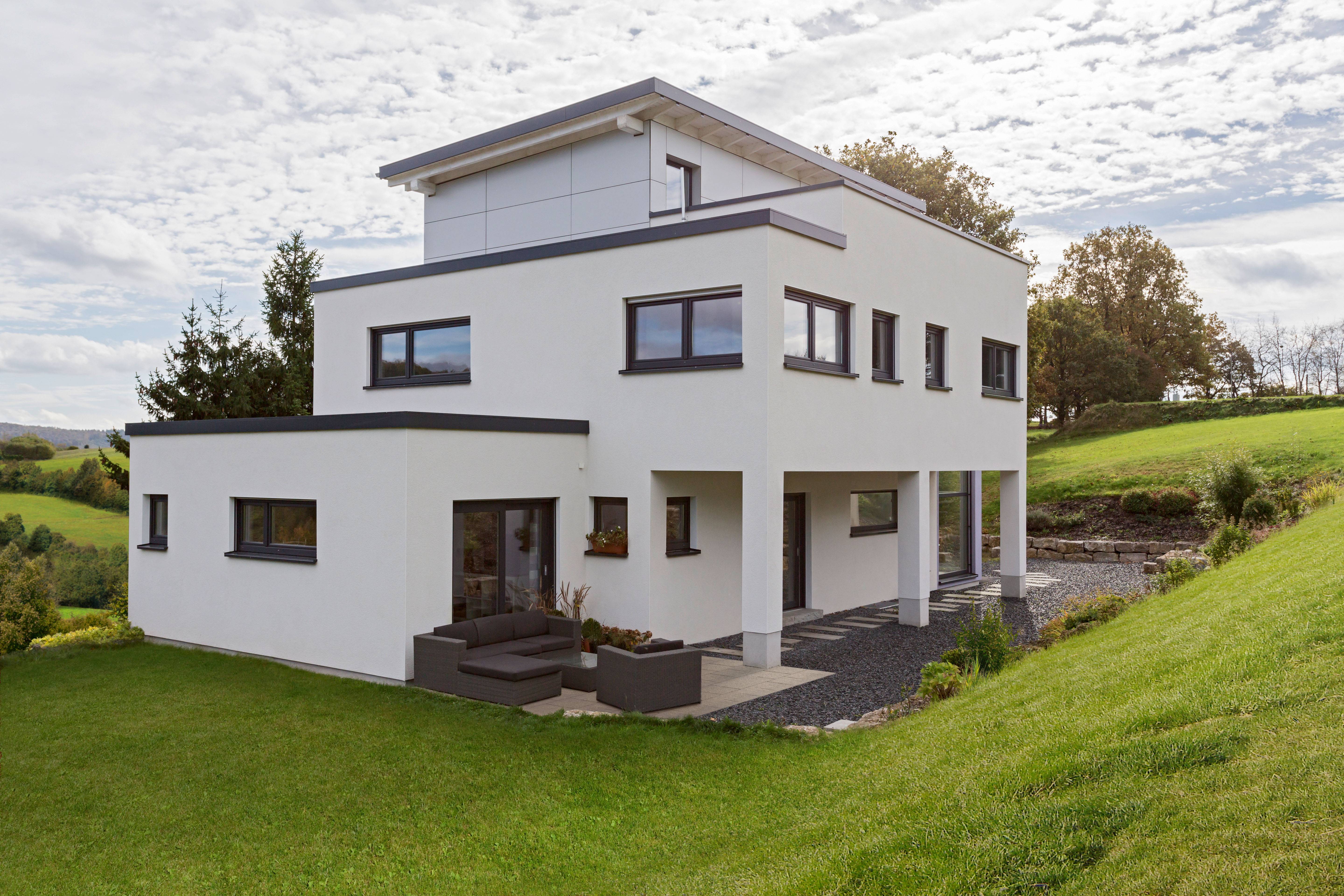 Fertighaus Flaviano von Büdenbender Hausbau Schlüsselfertig ab 811775€, Cubushaus Außenansicht 1