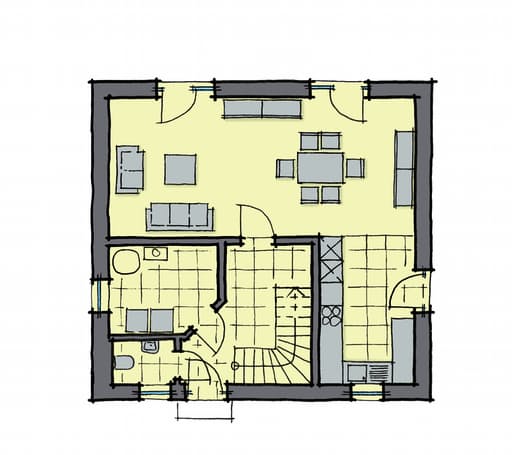 Fertighaus Fliederallee von GUSSEK HAUS Schlüsselfertig ab 255600€, Satteldach-Klassiker Grundriss 1