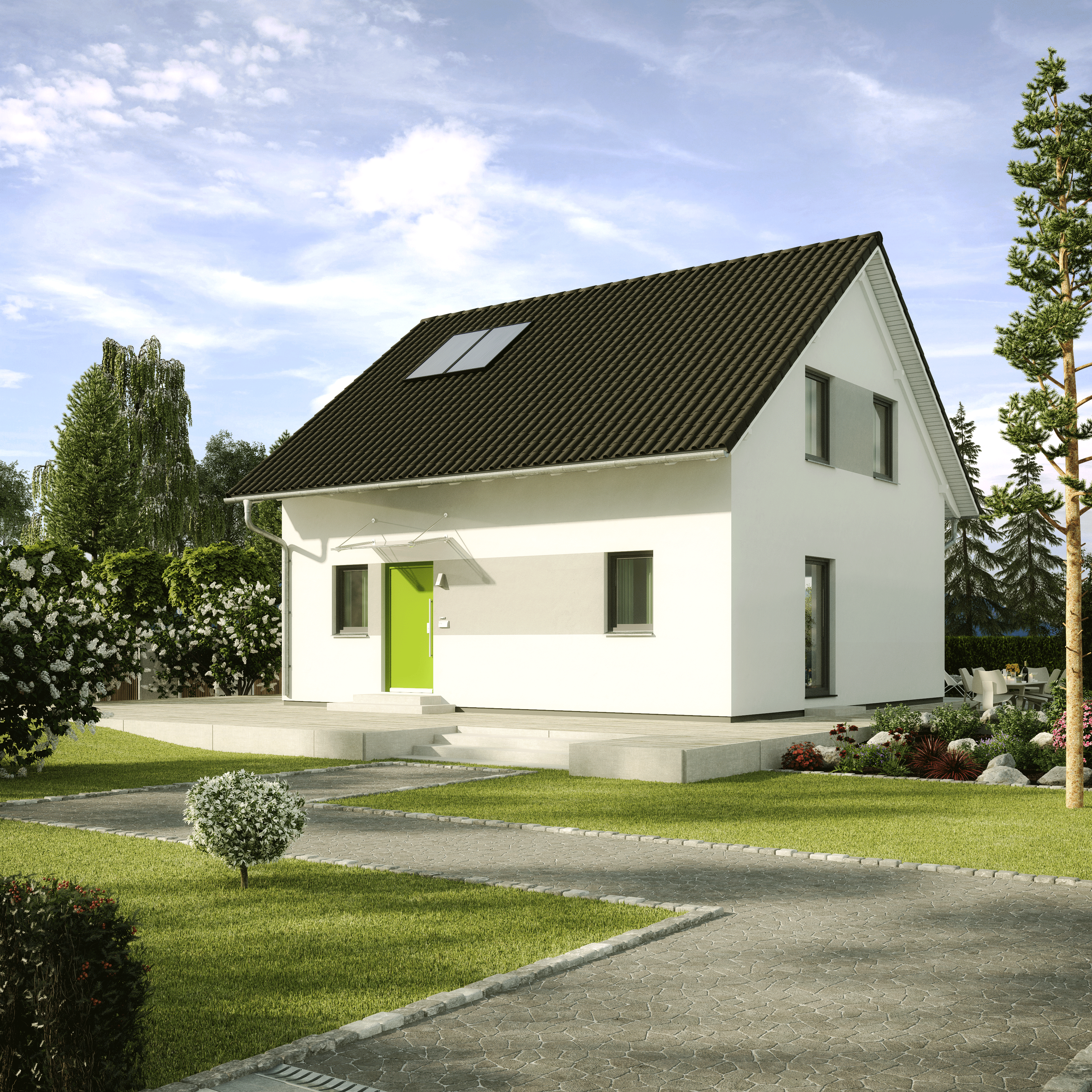 Fertighaus Fliederallee von GUSSEK HAUS Schlüsselfertig ab 297600€, Satteldach-Klassiker Außenansicht 1