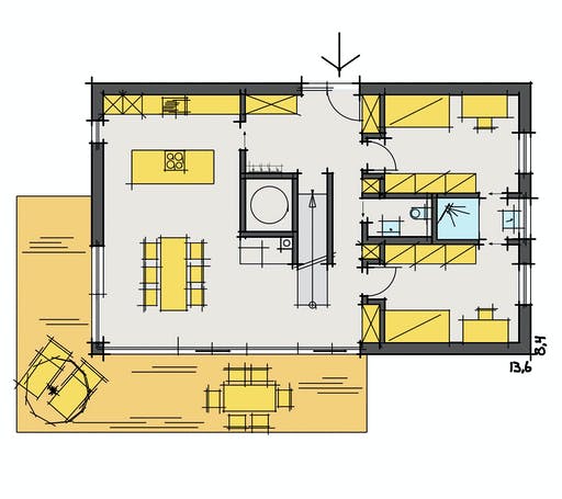 Fertighaus F174 - Kutter von Fluck Holzbau Schlüsselfertig ab 455000€, Satteldach-Klassiker Grundriss 1