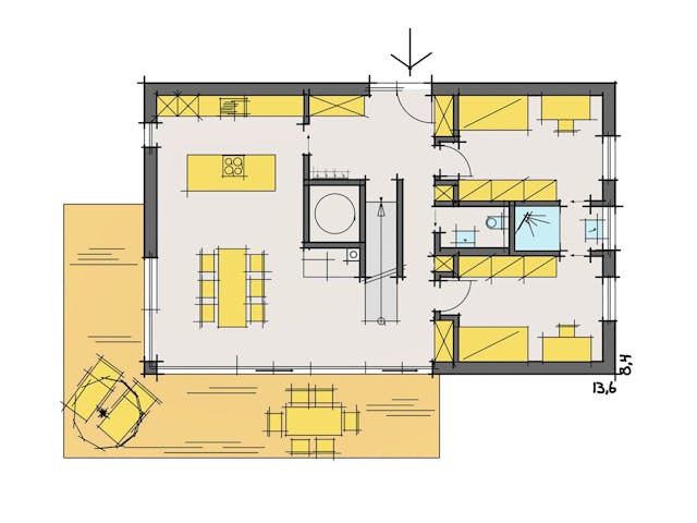 Fertighaus F174 - Kutter von Fluck Holzbau Schlüsselfertig ab 455000€, Satteldach-Klassiker Grundriss 1