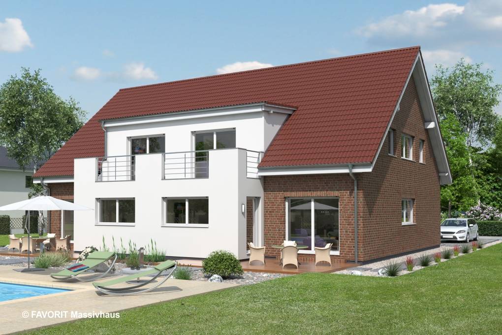 Massivhaus FORMAT 3-304 von Favorit Massivhaus Schlüsselfertig ab 829230€, Satteldach-Klassiker Außenansicht 1