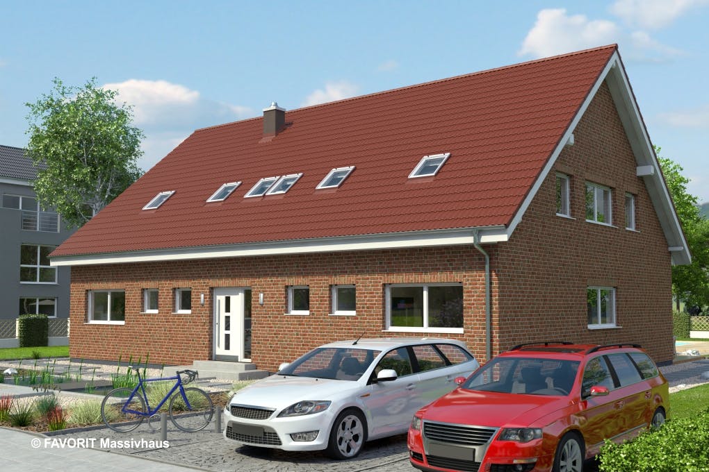 Massivhaus FORMAT 3-304 von Favorit Massivhaus Schlüsselfertig ab 829230€, Satteldach-Klassiker Außenansicht 2