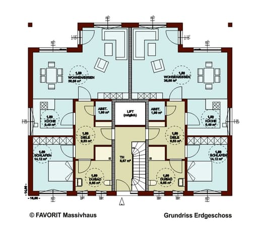 Massivhaus FORMAT 3-304 von Favorit Massivhaus Schlüsselfertig ab 783600€, Satteldach-Klassiker Grundriss 1