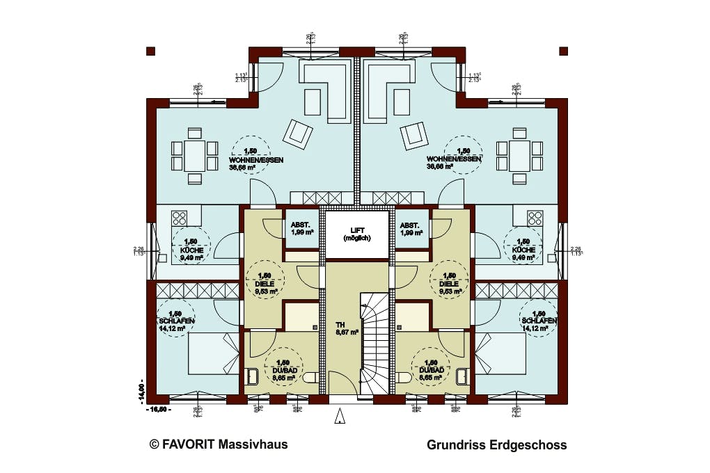 Massivhaus FORMAT 3-304 von Favorit Massivhaus Schlüsselfertig ab 829230€, Satteldach-Klassiker Grundriss 1