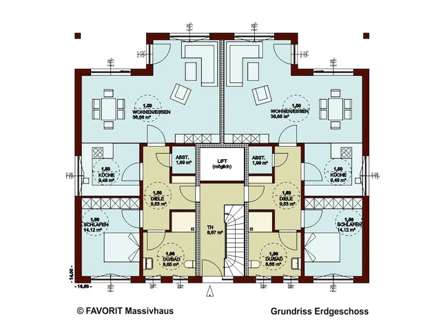 Massivhaus FORMAT 3-304 von Favorit Massivhaus Schlüsselfertig ab 829230€, Satteldach-Klassiker Grundriss 1