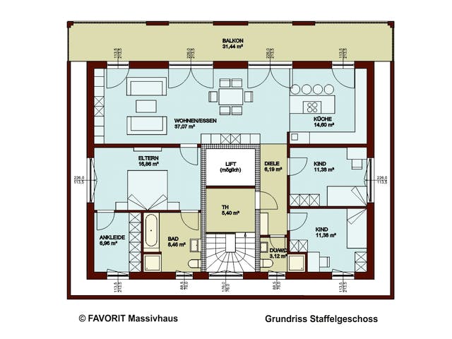Massivhaus Format 5-484 von FAVORIT Massivhaus Schlüsselfertig ab 1143140€, Cubushaus Grundriss 3