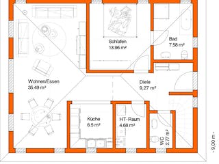 Fertighaus FR 100 - Kundenhaus von Frick, Bungalow Grundriss 1