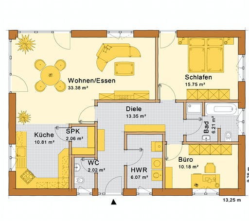 Fertighaus Haus Karlstadt von Holzbau Freisinger, Bungalow Grundriss 1