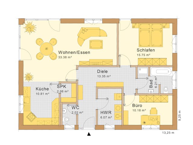 Fertighaus Haus Karlstadt von Holzbau Freisinger, Bungalow Grundriss 1