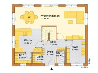 Fertighaus Haus Kitzingen von Holzbau Freisinger, Satteldach-Klassiker Grundriss 1