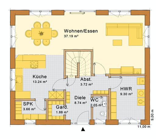 Fertighaus Haus Kitzingen von Holzbau Freisinger, Satteldach-Klassiker Grundriss 1