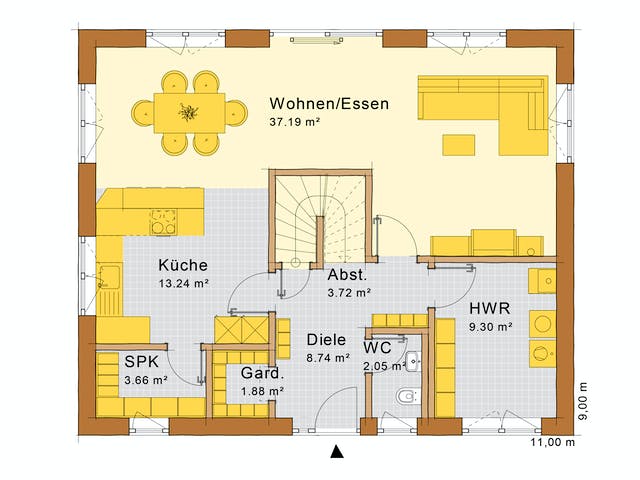 Fertighaus Haus Kitzingen von Holzbau Freisinger, Satteldach-Klassiker Grundriss 1