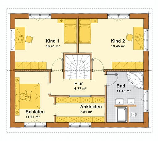 Fertighaus Haus Kitzingen von Holzbau Freisinger, Satteldach-Klassiker Grundriss 2