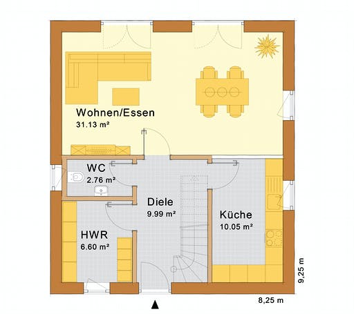 Fertighaus Haus Miltenberg von Holzbau Freisinger, Satteldach-Klassiker Grundriss 1