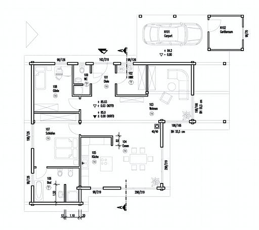 Blockhaus An der Sülz von Fullwood Wohnblockhaus Ausbauhaus ab 230000€, Bungalow Grundriss 1