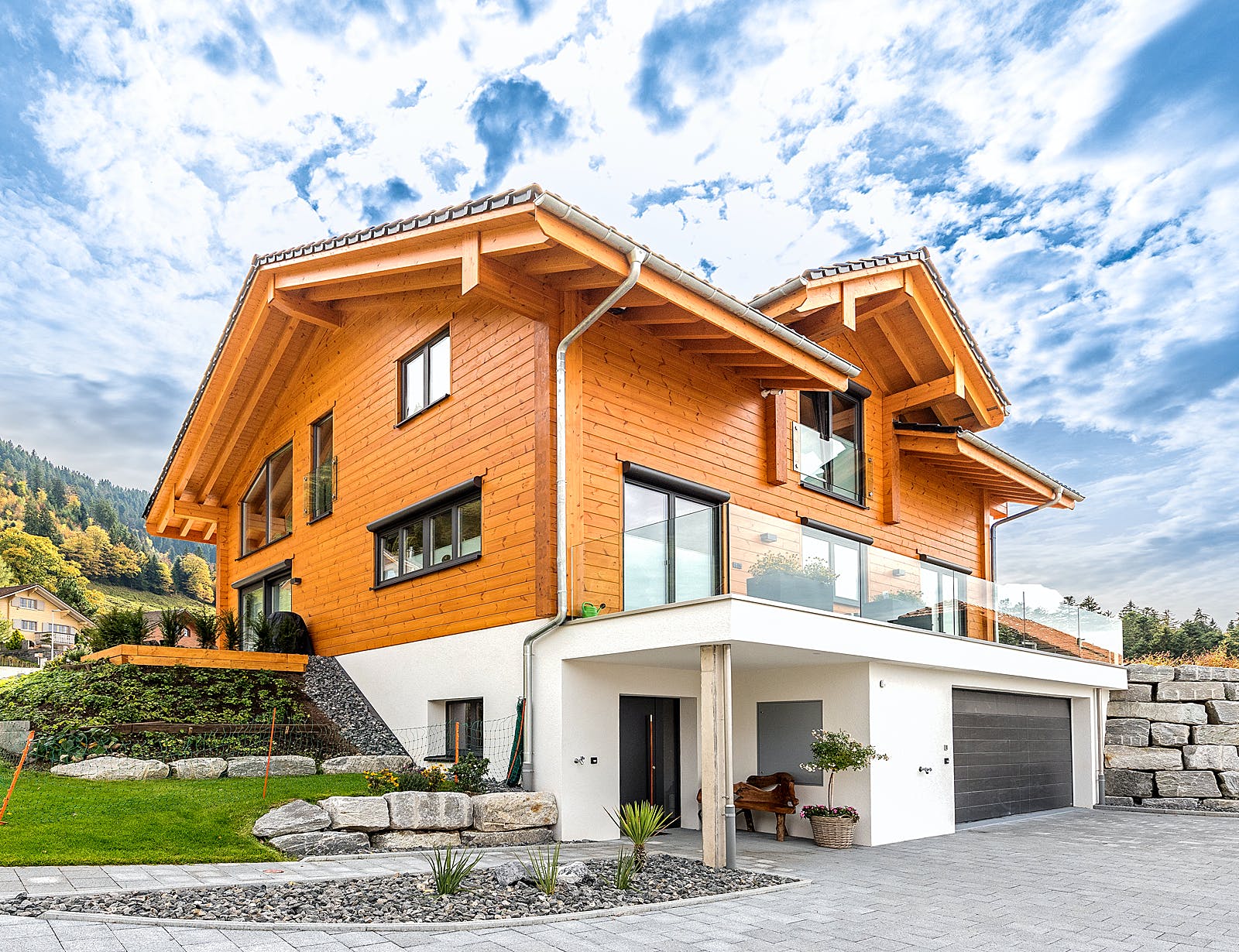 Blockhaus Entlebuch von Fullwood Wohnblockhaus Ausbauhaus ab 300000€, Blockhaus Außenansicht 1