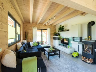 Blockhaus Mittelfranken von Fullwood Wohnblockhaus Ausbauhaus ab 200000€, Blockhaus Innenansicht 1