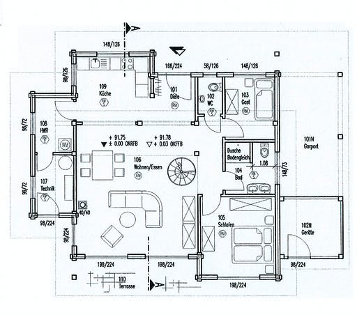 Blockhaus Neffelbach von Fullwood Wohnblockhaus Ausbauhaus ab 220000€, Pultdachhaus Grundriss 1