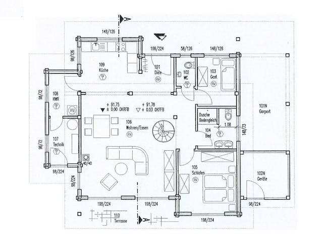 Blockhaus Neffelbach von Fullwood Wohnblockhaus Ausbauhaus ab 300000€, Pultdachhaus Grundriss 1