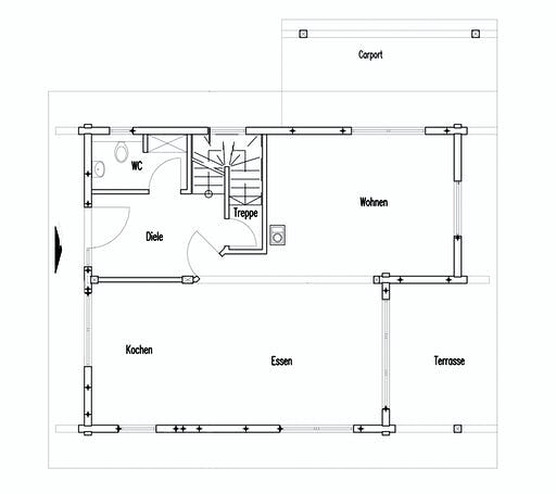 Blockhaus Rheinglück von Fullwood Wohnblockhaus Ausbauhaus ab 160000€, Blockhaus Grundriss 1