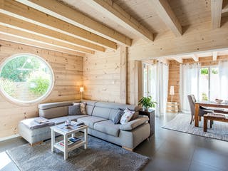 Blockhaus Rheinglück von Fullwood Wohnblockhaus Ausbauhaus ab 160000€, Blockhaus Innenansicht 1