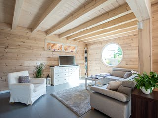 Blockhaus Rheinglück von Fullwood Wohnblockhaus Ausbauhaus ab 160000€, Blockhaus Innenansicht 2