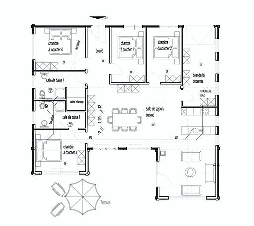 Blockhaus Seeblick von Fullwood Wohnblockhaus Ausbauhaus ab 290000€, Bungalow Grundriss 1